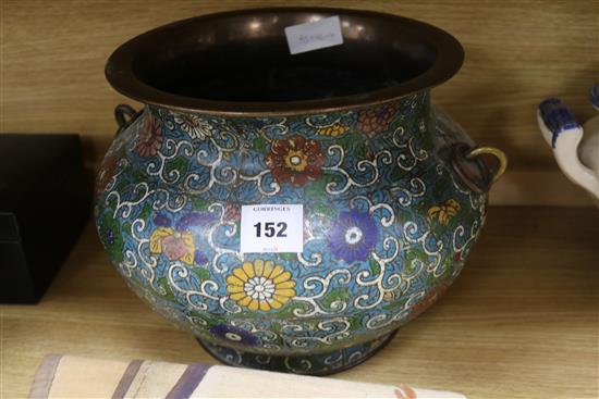 A Japanese champleve enamel jardiniere height 25cm diameter 34cm